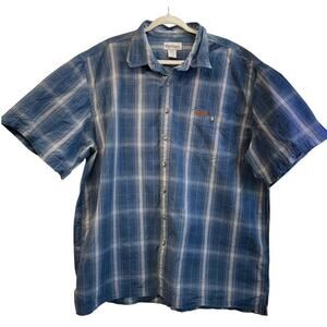 Carhartt Short Sleeve ButtonUp Shirt Mens 2XL TALL Blue PlaidRipstop Work Cotton